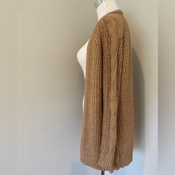 🍂 Khaki Cardigan Sweater Open Front Cable Knit Detail Premium Quality - Picture 4 of 5